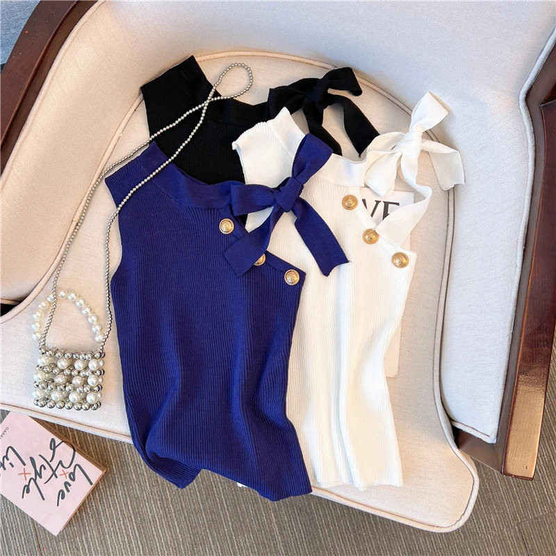 Elastic Knitted Top Women Y2K Tank Top One Shoulder Vest Female Sleeveless Sweater Chic Cut Out Streetwear Solid Skinny Tube Top 250320