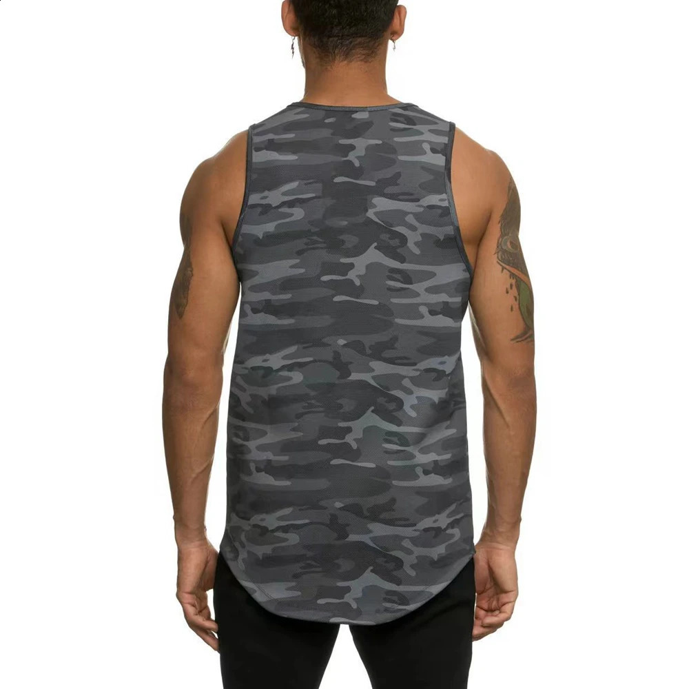 Mens Zipper Sleeveless Camouflage Black Tank Top for Summer Breathability Quick Drying Tight Fitness Underwear 250319