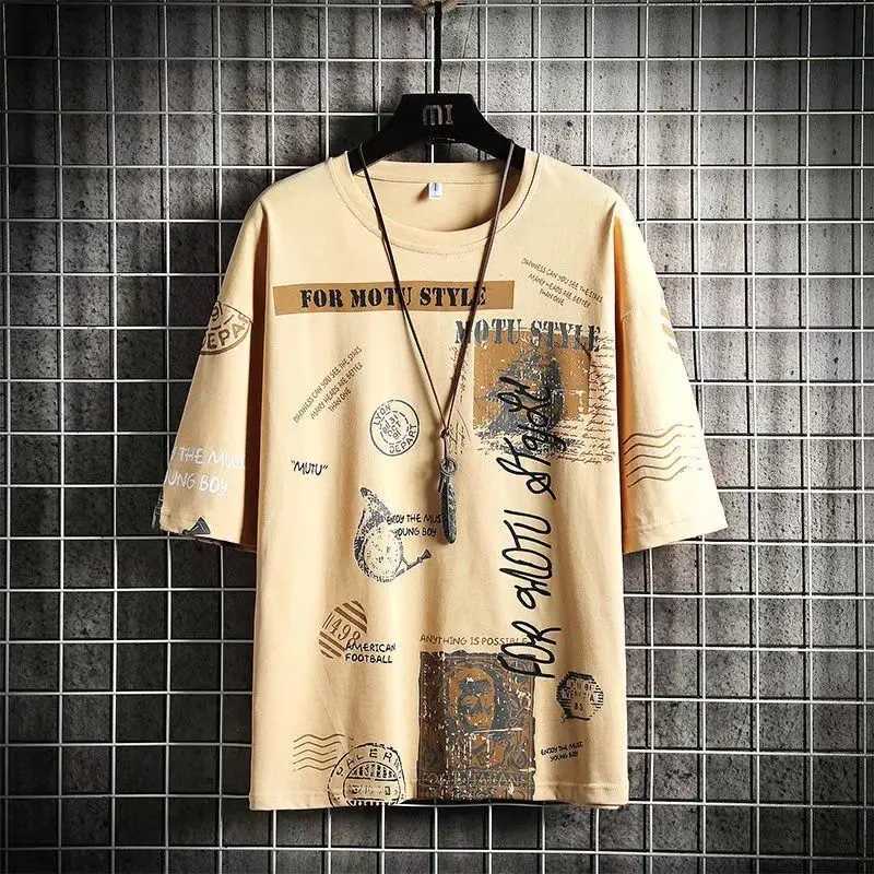 Summer Hong Kong Breeze Fashion Casual Printed Short Sleeve Round Neck Trend Mens Clothing Loose Simplicity Commute T-shirtT250319