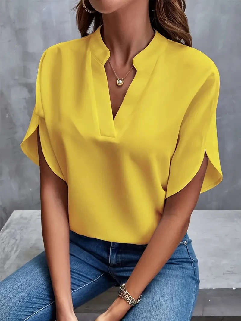 Women Elegant Solid Chiffon Blouse Spring Summer Casual Long Sleeve V Neck Loose Shirt Office Lady Tunics Oversized Tops 250320