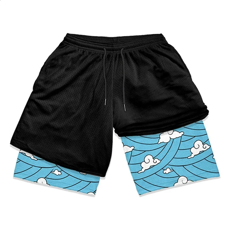 2in1 mens sports and fitness shorts fashionable 3D printed with pockets quick drying elastic summer running 250312