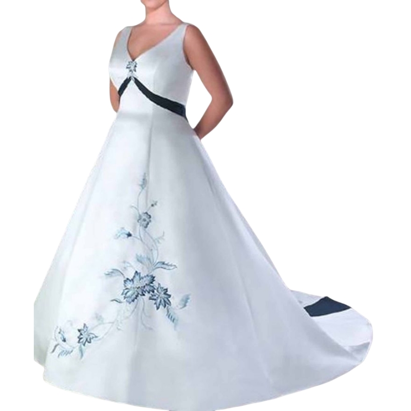 Vintage Embroidery Wedding Dresses Straps V-Neck Sleeveless White Satin A-Line Bridal Gown Back Lace-Up Elegant Plus Size Bride Second Dress 2025