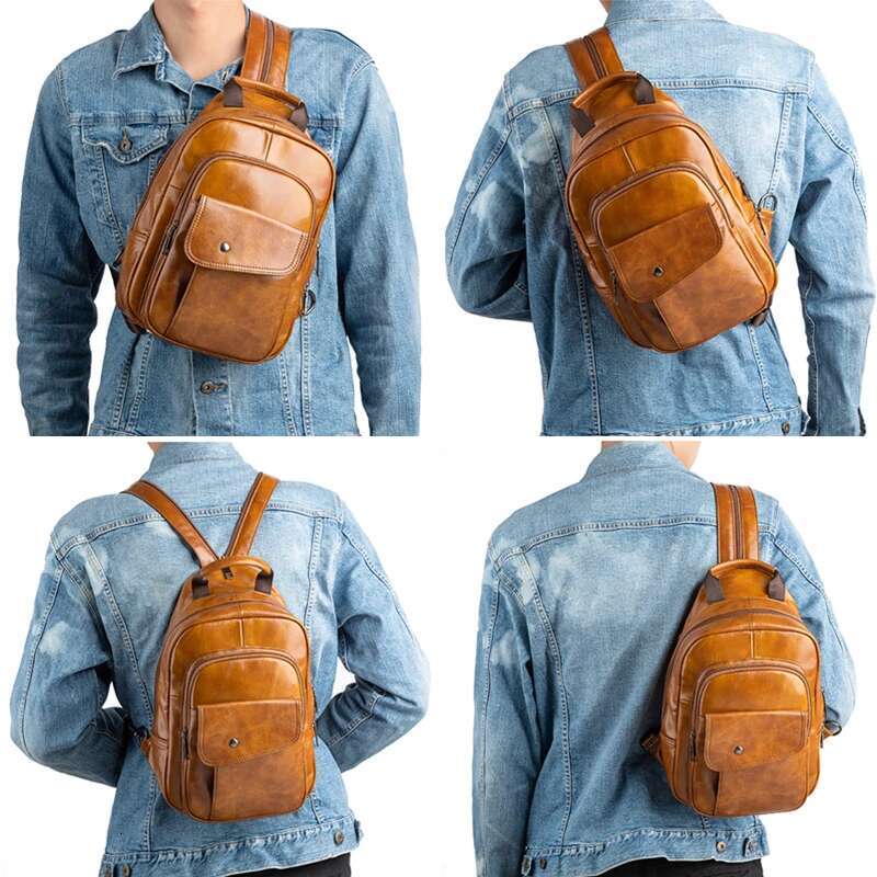 MOTAORA Men's Retro Mini Backpack 2025 New Genuine Leather Multifunctional Backpacks For Men Vintage Handmade Male Chest Bags