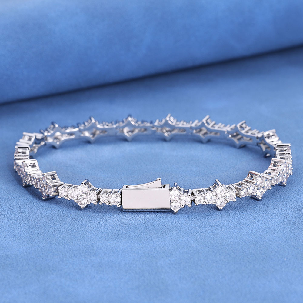 Hip Hop Bling CZ Cubic Zirconia Iced Out Tennis Bracelet 6mm Plum blossom Tennis Chain Bracelet Drop Shipping For Women