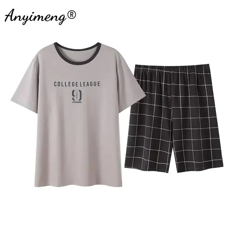 L-4XL Elegant Mens Cotton Pajamas Summer Shorts Fashion Short sleeved Mens Casual Mens Pajamas 2-piece Set Pajamas 250317