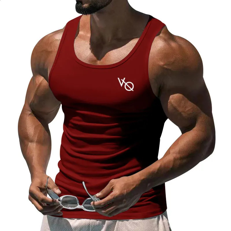 2024 Mens Tank Top Summer Gym Exercise Square Collar Sleeveless Tshirt Breathable And Comfortable Casual Sports Vest 250319