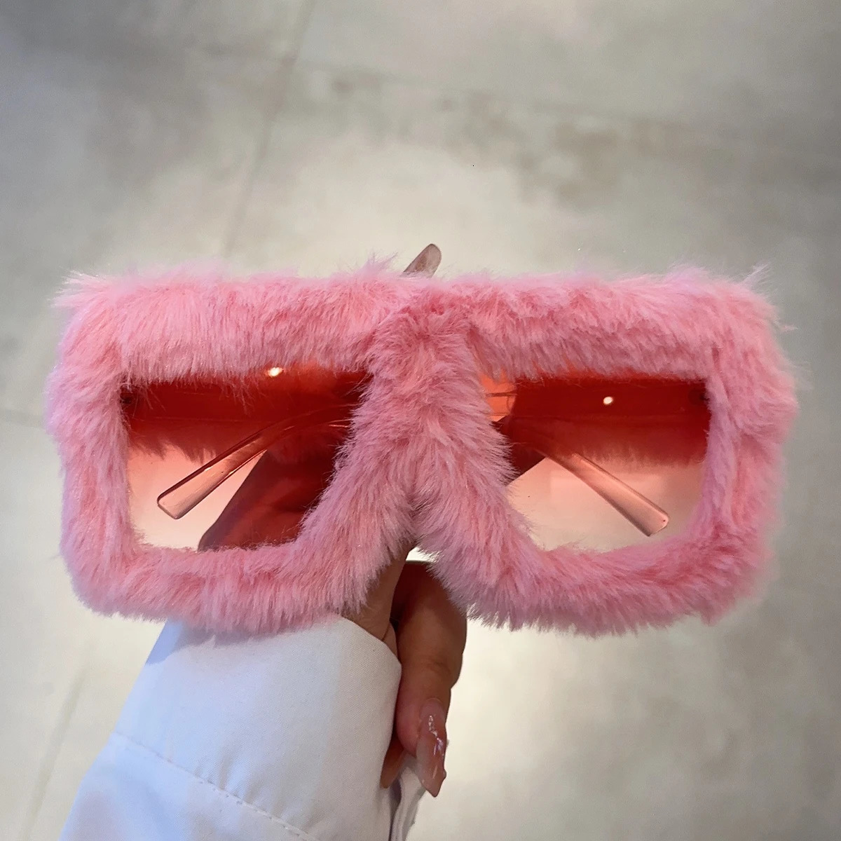 KAMMPT Oversized Plush Sunglasses Y2K Fluffy Square Punk Sun Glasses Trendy Novelty Decor Winter Shades for Christmas Party 250320
