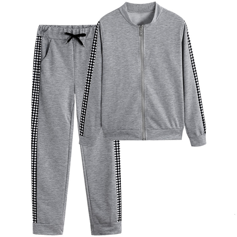 2023 Autumn/Winter New Women's Long Sports And Leisure Zipper Splicing Grid Set For Women
