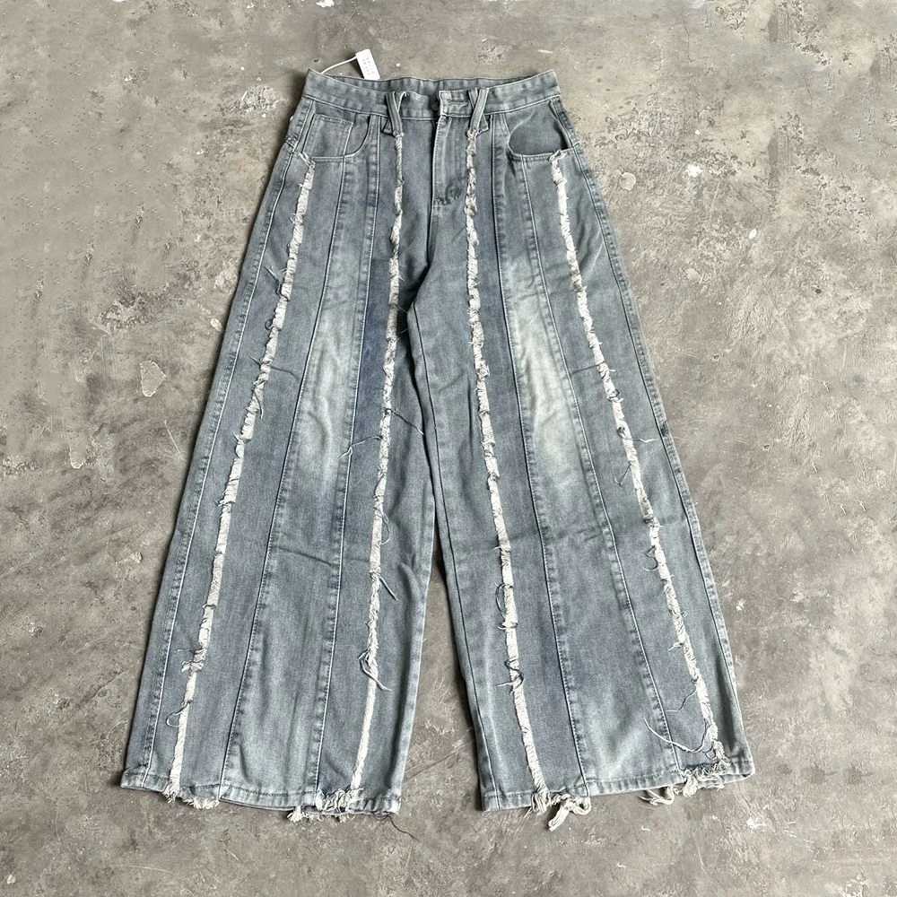 Yao888 Fashion Pants Tassel High Street Y2k Casual Streetwear Luxury Brand Loose Vintage Long Pants Trousers Jeans For MenT250319