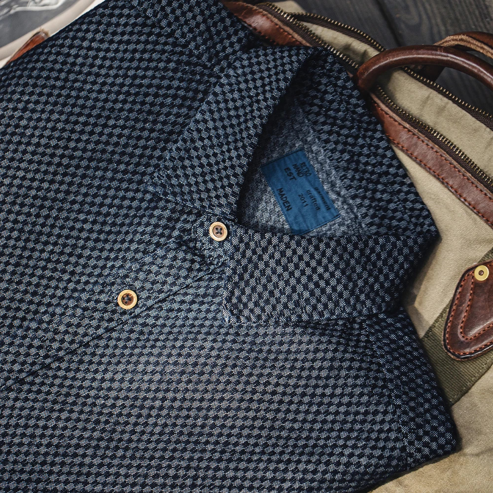 Maden Retro Checkered Longsleeved Denim Shirt Loose Lapel Singlebreasted Jacket for Men Spring and Fall Versatile Outerwear 250317