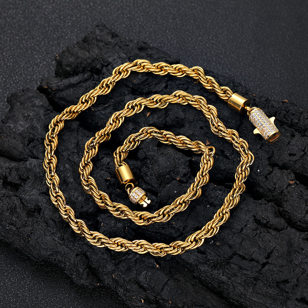 New Style 6mm Iced Out Clasp Rope Chain Stainless Steel Twist Rope Chain Necklace Jewelry For Women Drop Shipping