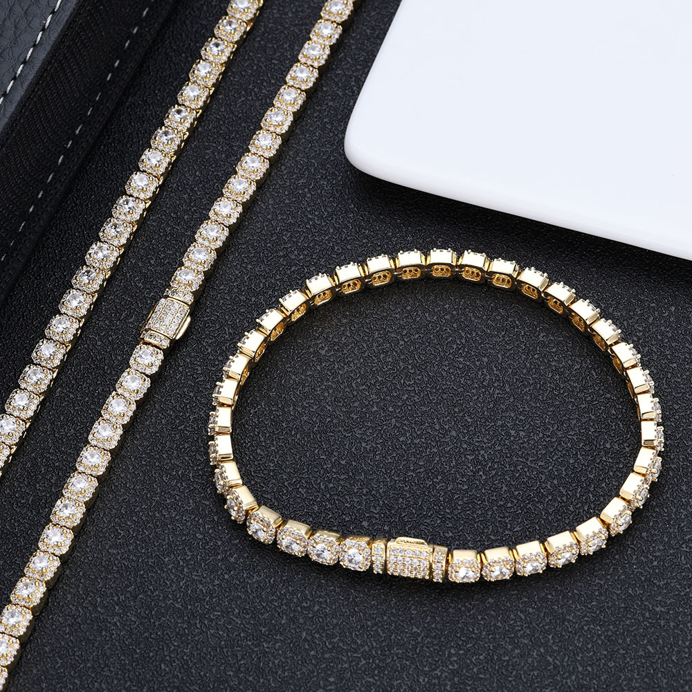 Hip Hop Womens Jewelry Iced Bracelet Copper AAAAA Zircon 5mm Tennis Chain Gold/Silver Plated Flip Buckle Bracelet