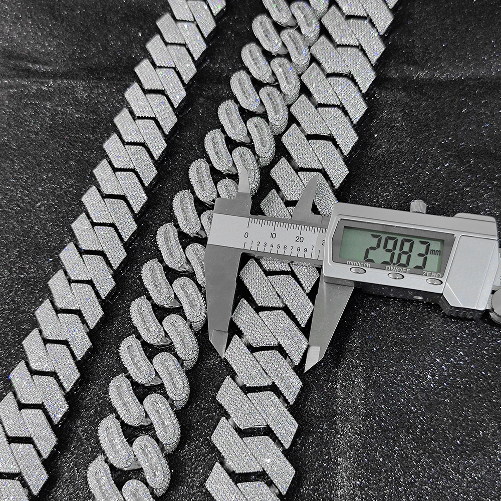 Big Size 30mm Hip Hop Jewelry Iced Out Miami Prong Cuban Chain Rapper Inlay 7 Rows CZ Cuban Link Chain Necklace For Men