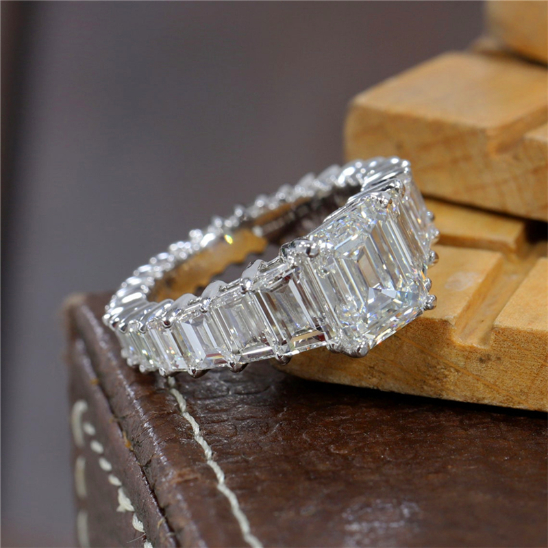 Jewelry 3.0 Carat Emerald Cut Lab Diamond IGI Certificate Full Band Baguette Emerald Luxuery Engagement Ring Solid 14K 18K Platinum Wedding Ring