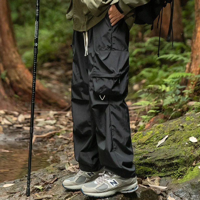 mens cargo pants multi pocket tool Harajuku retro loose wide leg street casual hiphop 250317