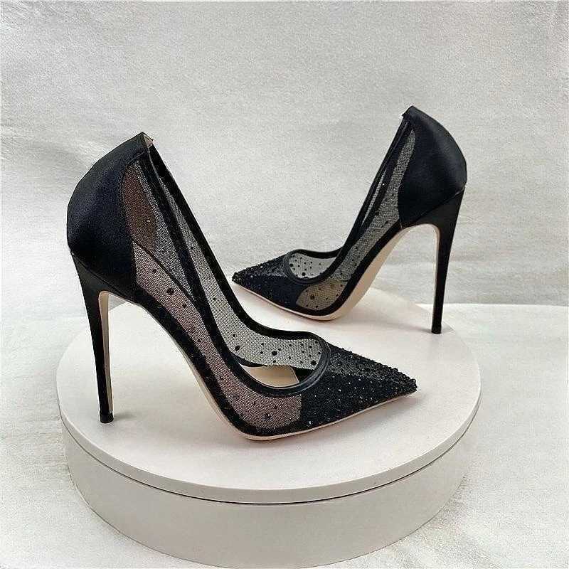 Sexy pointed high h mesh shoes breathable banquet high h 8cm 10cm 12cm Y250319