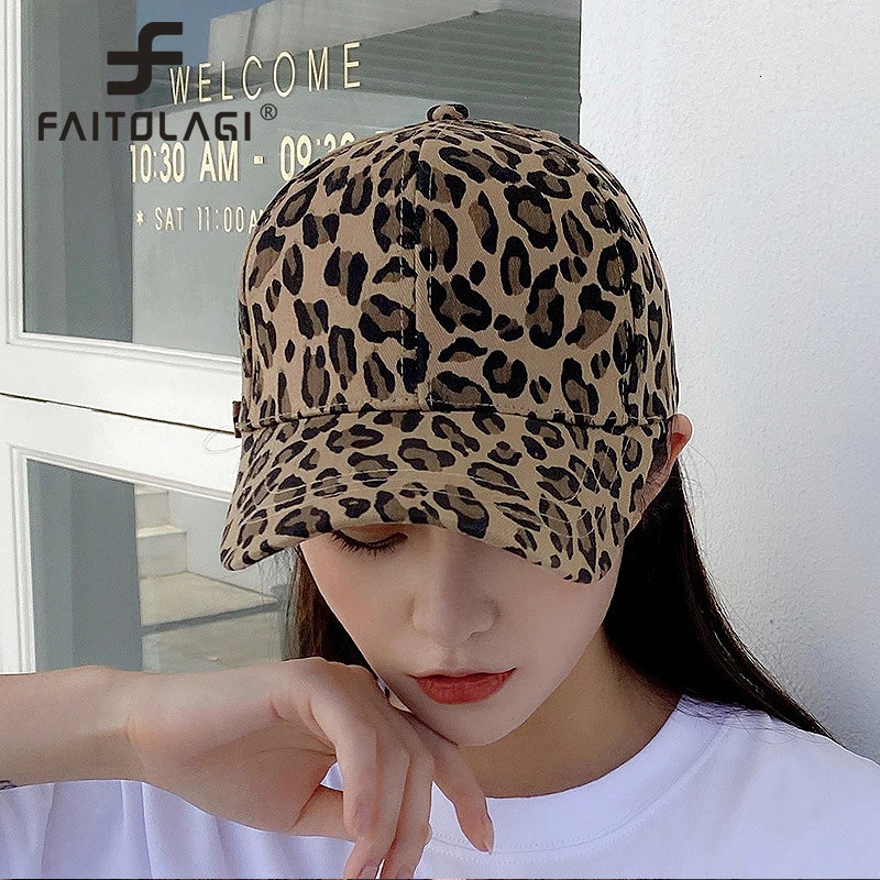 Women Leopard Baseball Hat Fashion Print Girl Peaked Cap Duck Hip Hop Tongue Cap Outdoor Long Brim Visors Female Sun Bonnet 250320
