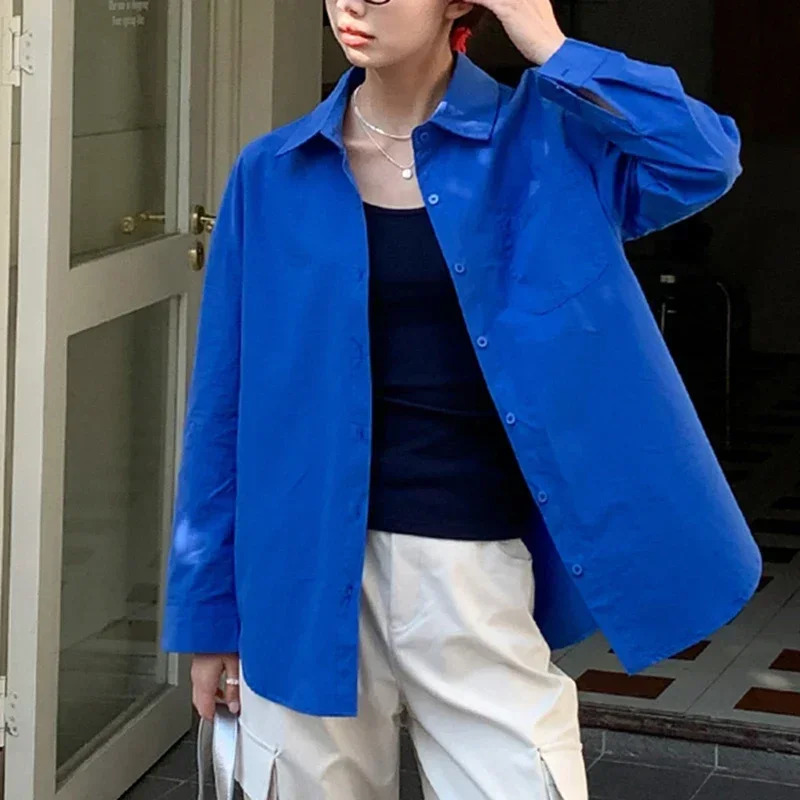 Women Spring Autumn Korean Cotton Blouse Fashion Clothes Loose Shirts Lady Casual Long Sleeve Turn-Down Collar Button Tops Mujer 250320