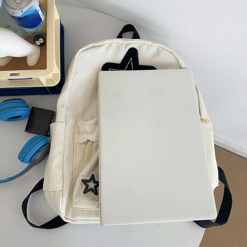 Corduroy Backpack Women Men Star Daypack Adjustable Strap Travel Bag Large Capacity For Work Shopping School
