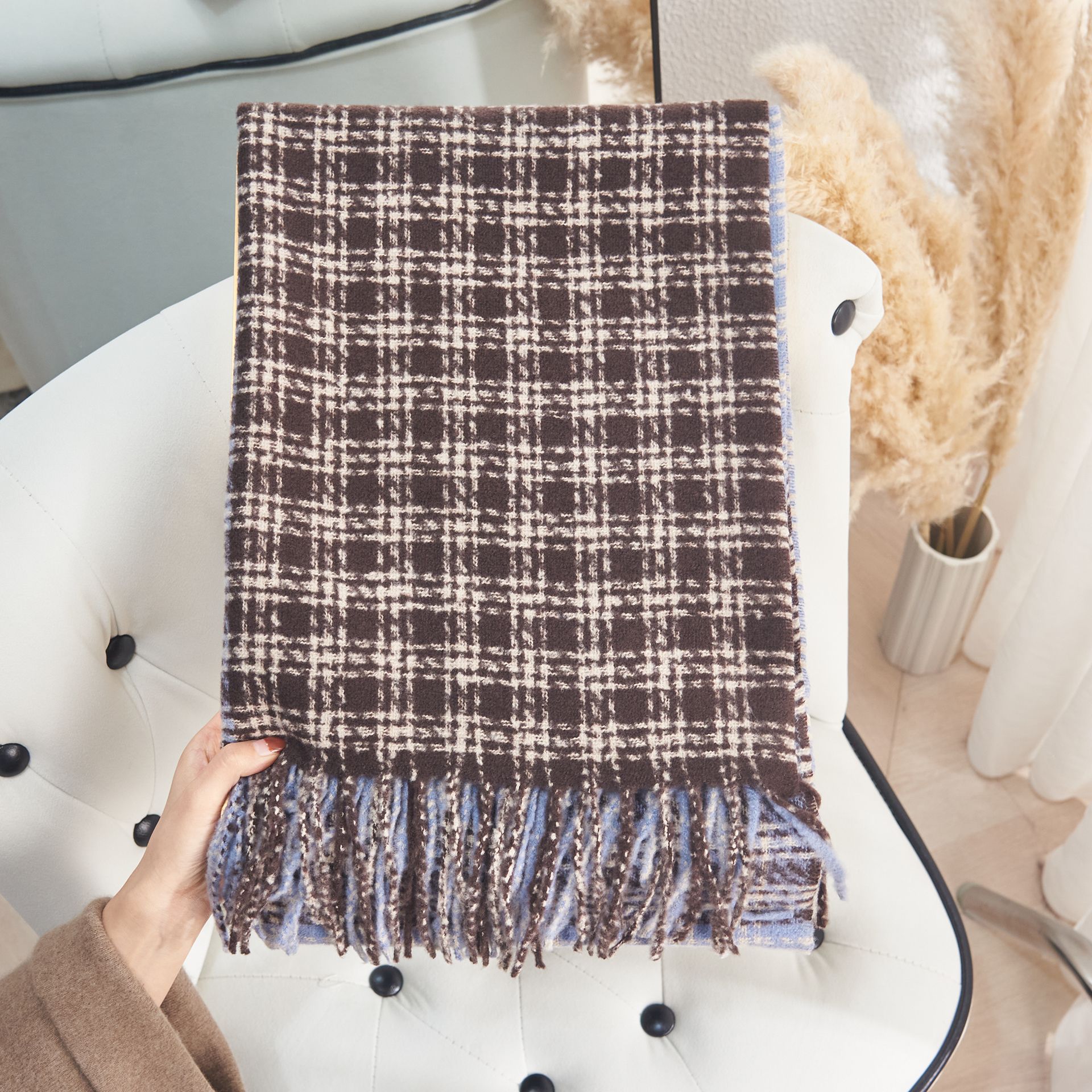 K178 Autumn and winter high-end Internet celebrity double-sided color matching well-shaped scarf Korean street atmosphere imitation cashmere warm scar