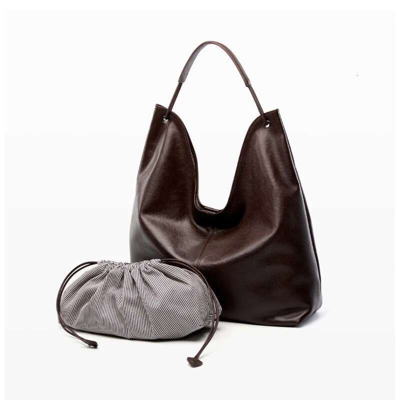 Chic Leather Handbag Tote For Women Vegetable Tanned Cowhide Shoulder Versatile Large Capacity Work Shopper Underarm Bag