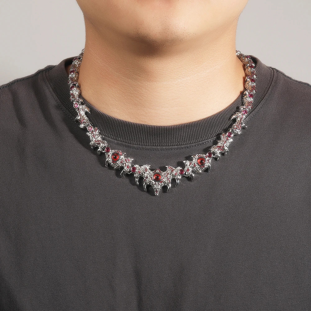 UWIN Iced Out Silver Color Red Eyes Chain Necklaces for Women Men Thrilled Claws Cubic Zirconia Hip Hop Jewelry for Gift 250318