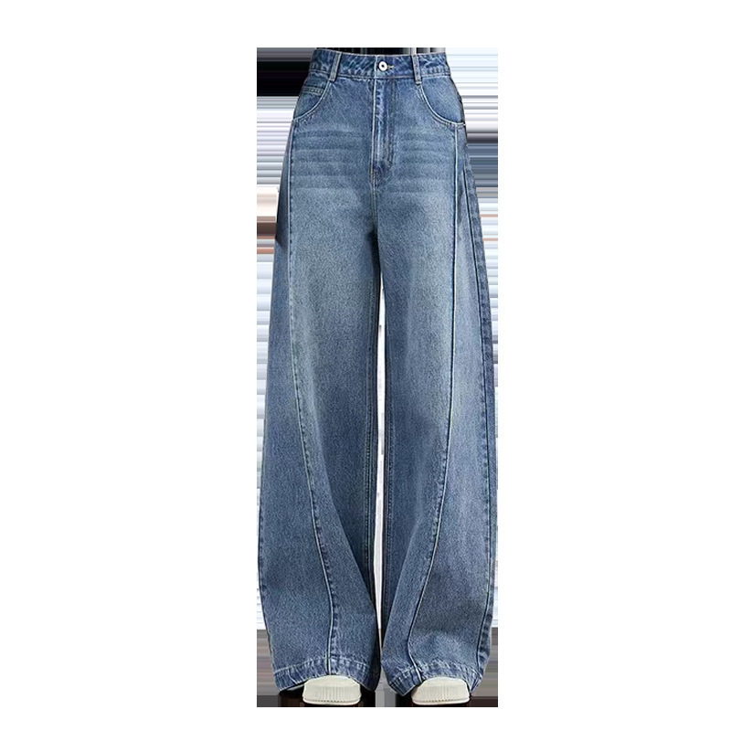 Blue high waisted wide leg jeans for women in spring and summer, size, plus millimeter, light color, casual, fashionable, straight leg, floor length p