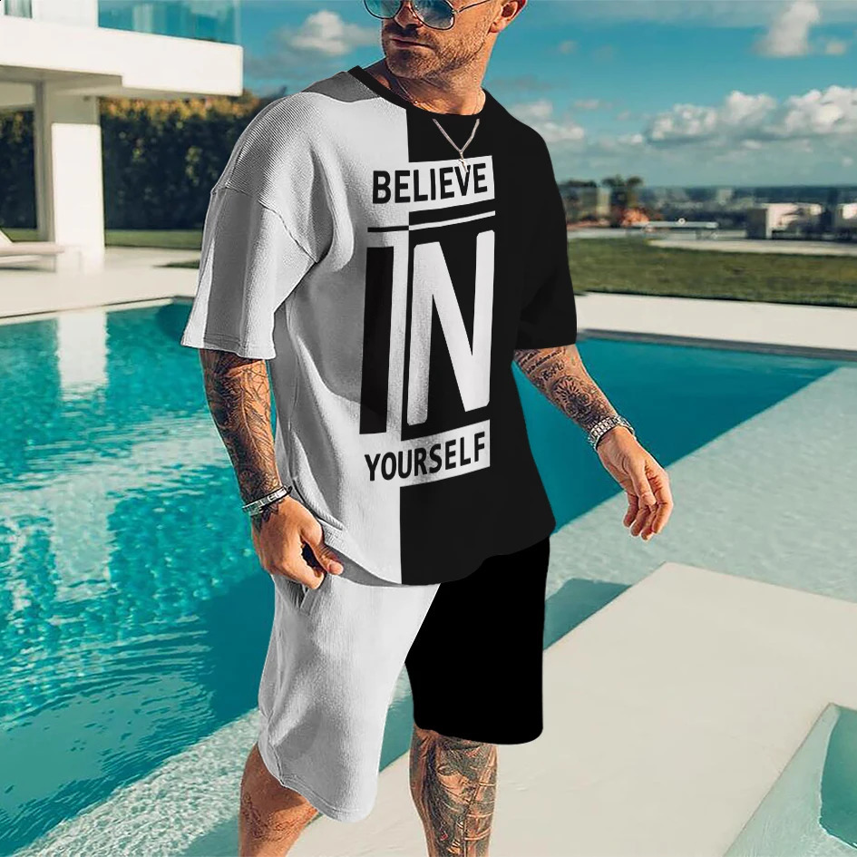 Summer Men Set Fashion 2-piece Set Tiger Print Tracksuit For Men T-Shirt Shorts Suit Casual Oversized Clothes Vintage Sports Set 250319