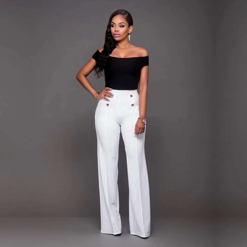 Office Lady Solid Basic Baggy Pant Fashion Women High Elastic Waist Button New Wide Leg Pants Casual Communte Beauty Trousers