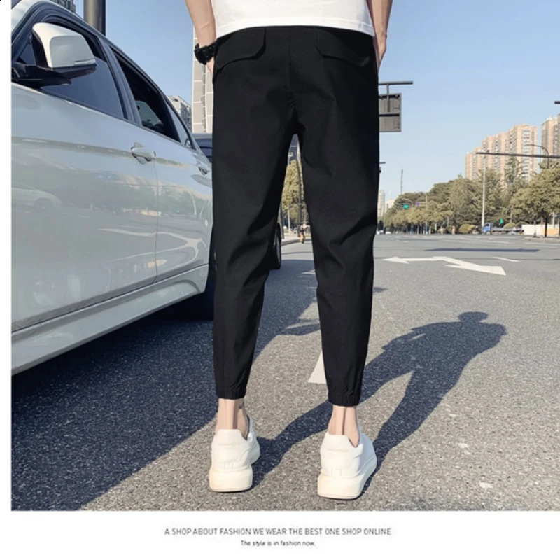 Korean clothing mens summer pants cutting Trouser sportswear jogging runner running plus size gym ice silk 250319