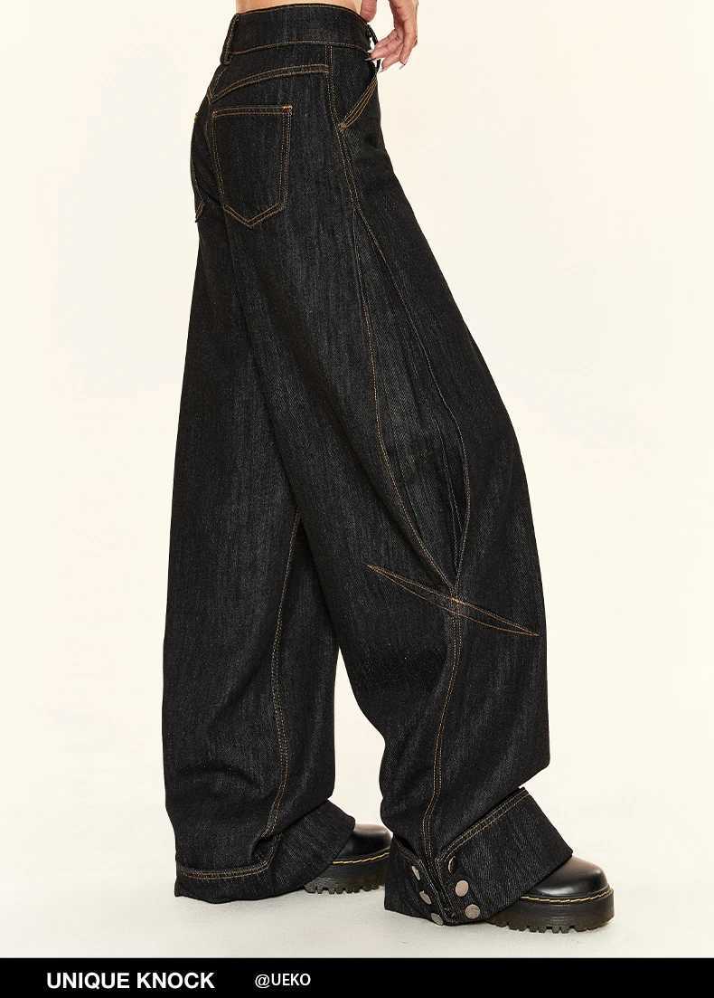 Womens Black Gothic Cargo Jeans Harajuku Y2k Vintage Baggy Denim Trousers 90s Aesthetic Wide Jean Pants 2000s Trashy Clothes 2024T250319