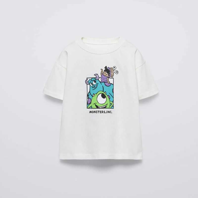 Black T-shirt printed top baby summer clothing cartoon short sleeved T-shirt simple and cute loose bottom shirt childrens thin pure cotton clothingT25