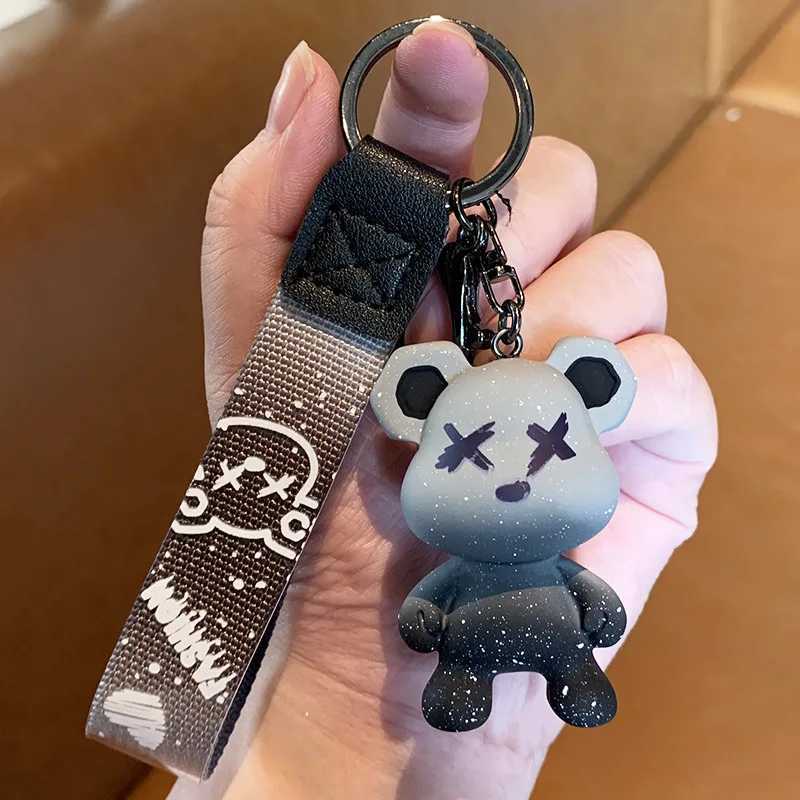 Cartoon Bear Keychain Chameleon Resin Keychain Ribbon Fashion Doll Bag Pendant Holiday Car Keyring Girl Jewelry GiftXJ250319