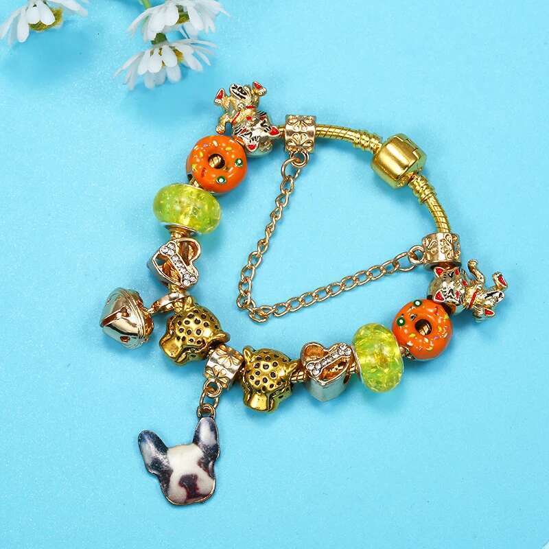 Silver Color Charm Bracelet With Dog & Bone Beads Pendants Bracelets BanglesFor Women Men High-Quality Jewelry Gift Dropshipping