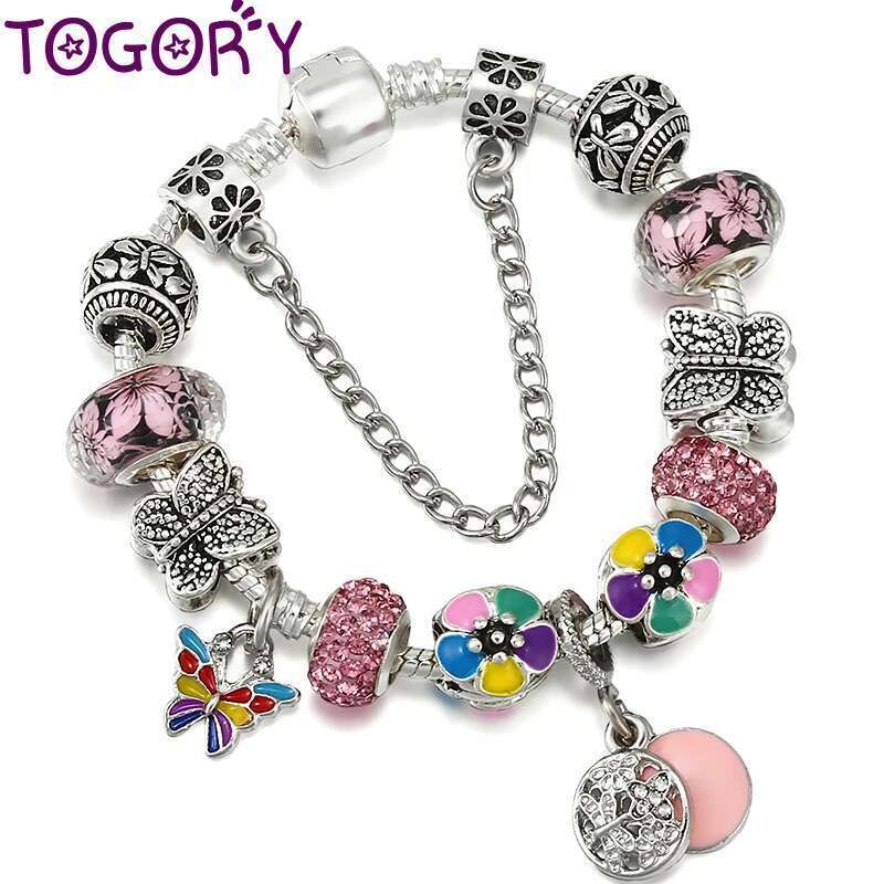 2024 Spring Style Butterfly Pendant Bracelet With Silver Plated Beads Charm Bracelets For Women Men Jewelry Gift Dropshipping
