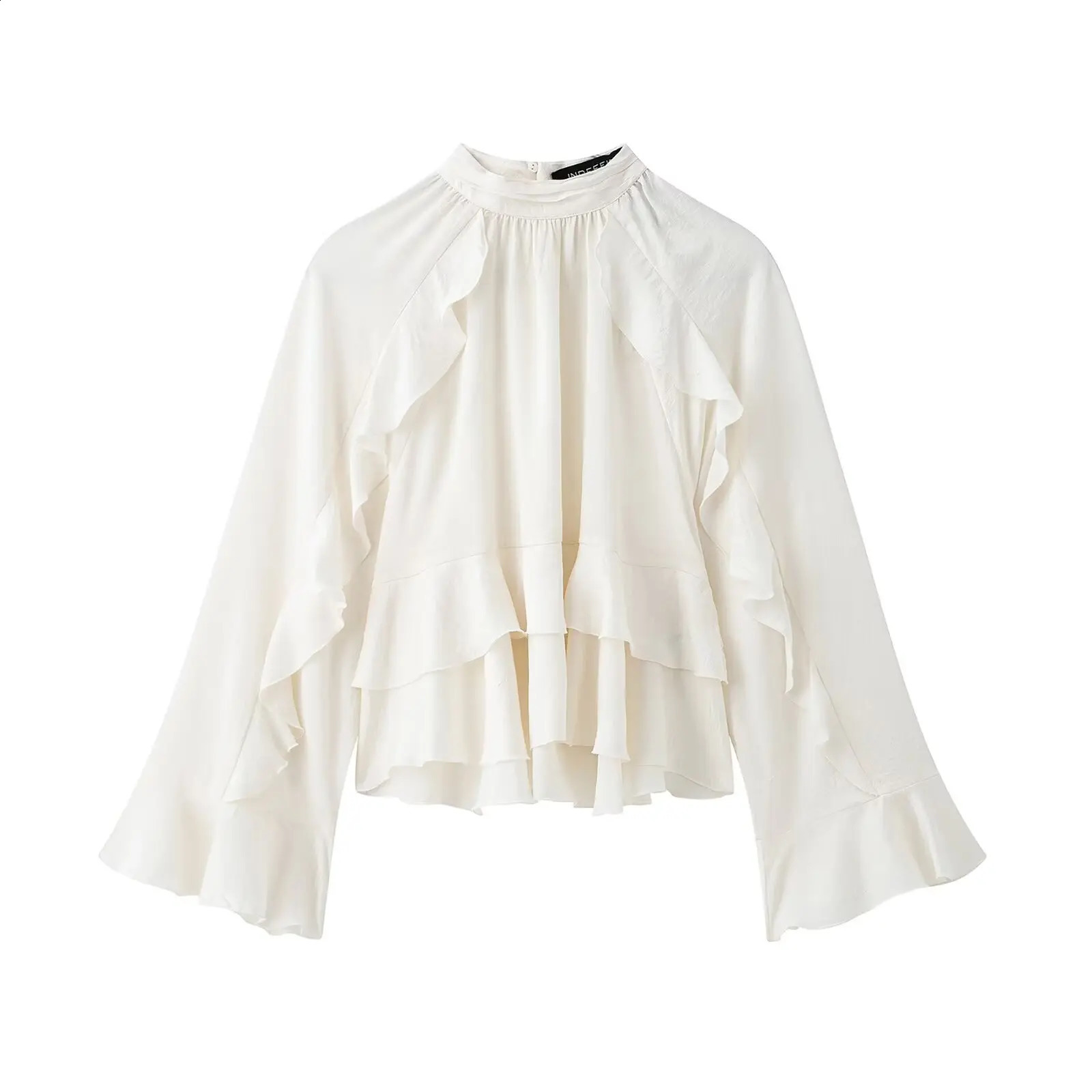 Spring 2025 Ruffle Folding Shirt Womens Elegant Top 250319