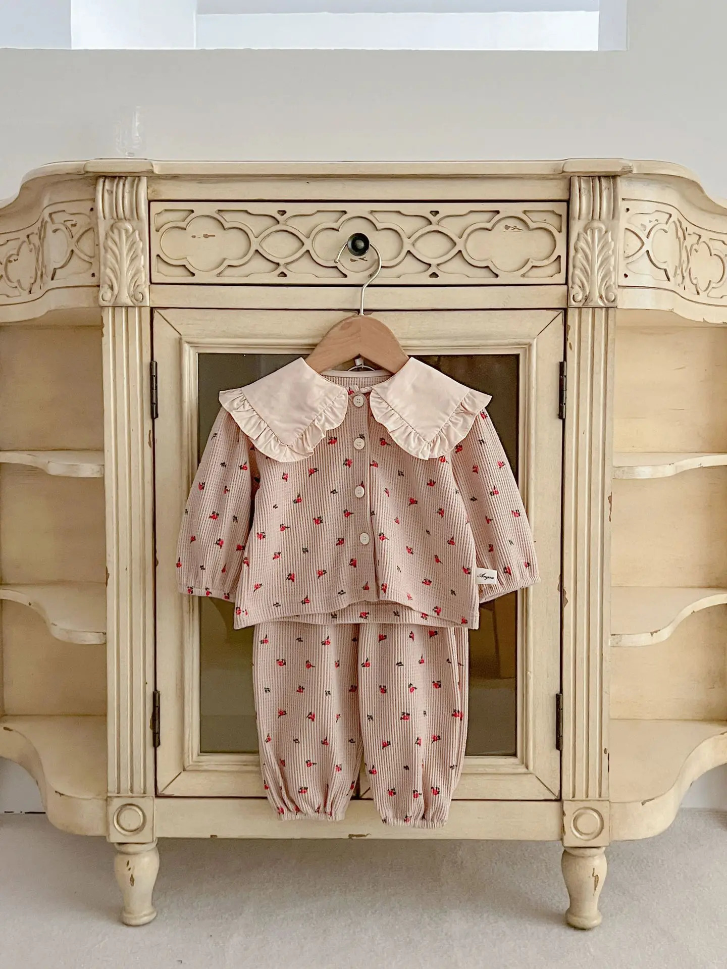 Spring Baby Girl Infant Korean Style Suit Printed Lapel Cute Floral Home Clothes Twopiece Set 250319