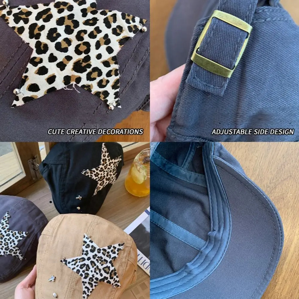 Retro Leopard Print Star Leopard Beret Y2K British Painter Hat sboy Caps Korean Style Peaked Cap Streetwear 250320