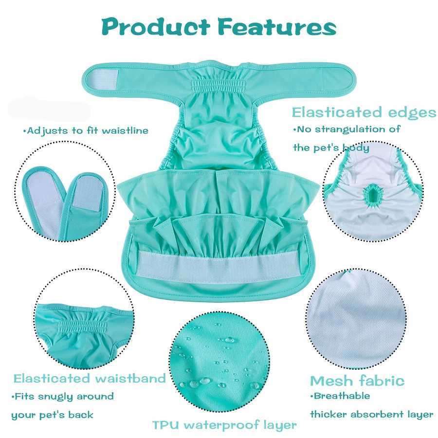 BIAI 1pc Reusable Female Dog Diapers Washable Cloth Diapers with Hook and Loop Waterproof Soft Polyester Fabric Dog Pants Y250320