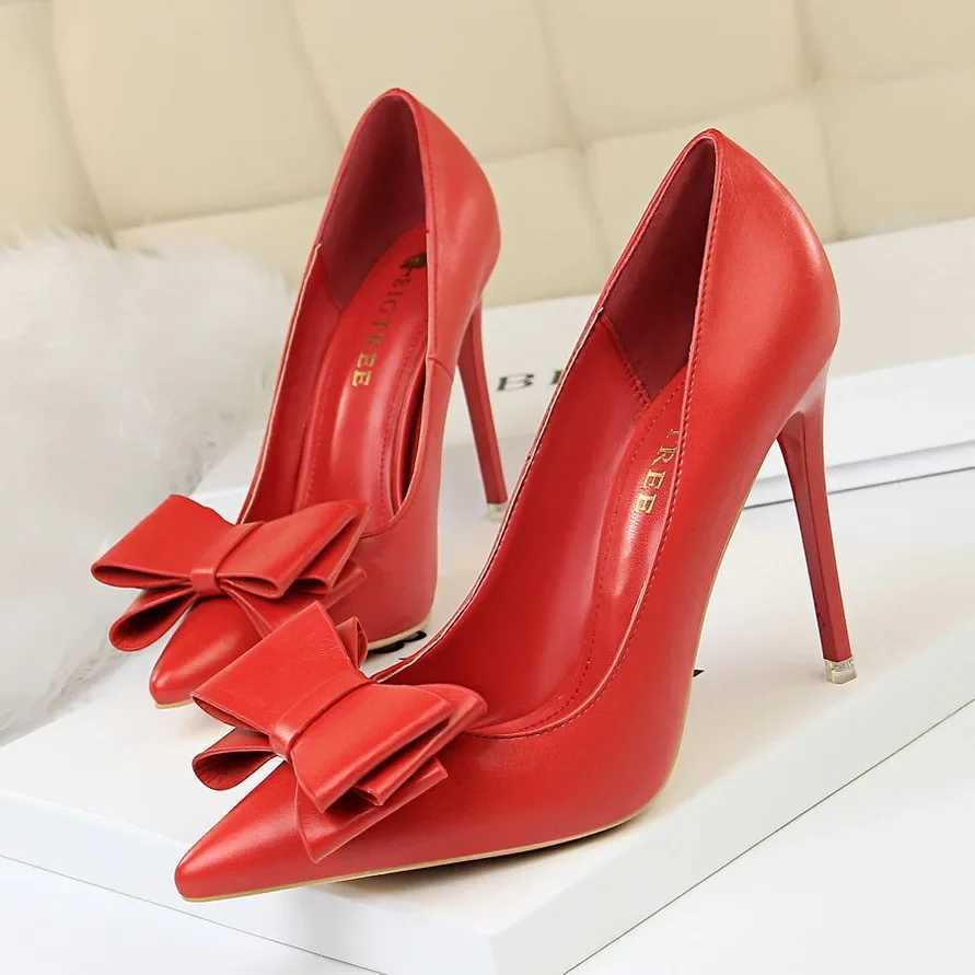 Bigtree Spring/Summer H Shoes Wan Baby Blue Sweet Bow High Temperature H Matte Leather Pump Womens Thin Toes 34 Y250319