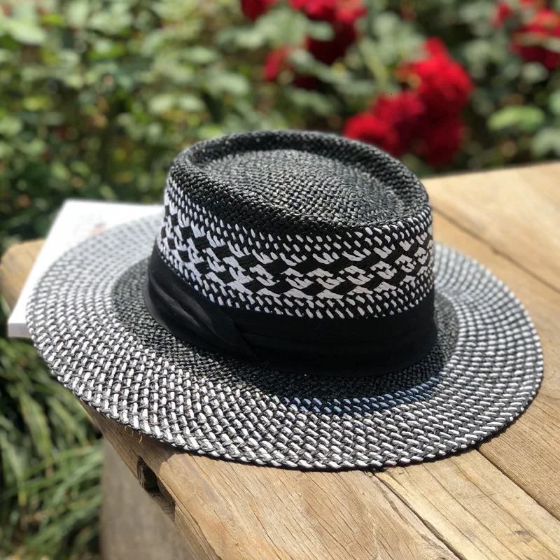 bohemian flat brim hat hand woven straw hat ladies summer vacation travel sun hat 250320