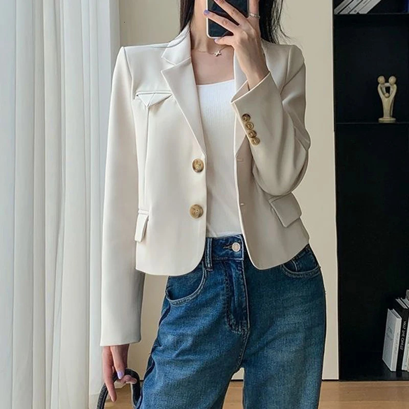 Womens clothing Spring and Autumn simple unique tailored single chest jacket Korean fashion long sleeved slim fit suit 250314