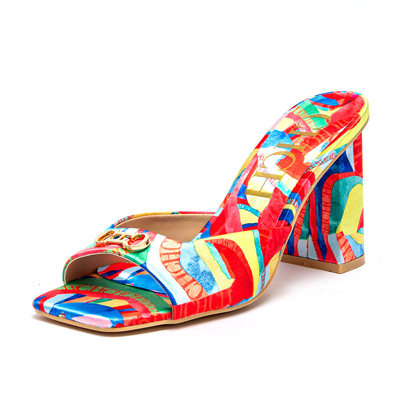 Designer CHCH Coarse High Heels Fashion Single Shoes Personalized Versatile Simple Sandals Trendy Colorful Cool Slippers