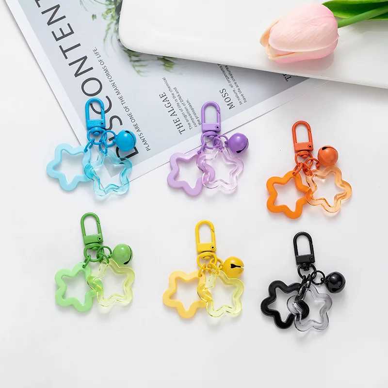 Sweet Star Shape Acrylic Keychains Cute Bell Pendant Keyring for Women Earphone Case Car Charm Key Holder Handbag AccessoriesXJ250319