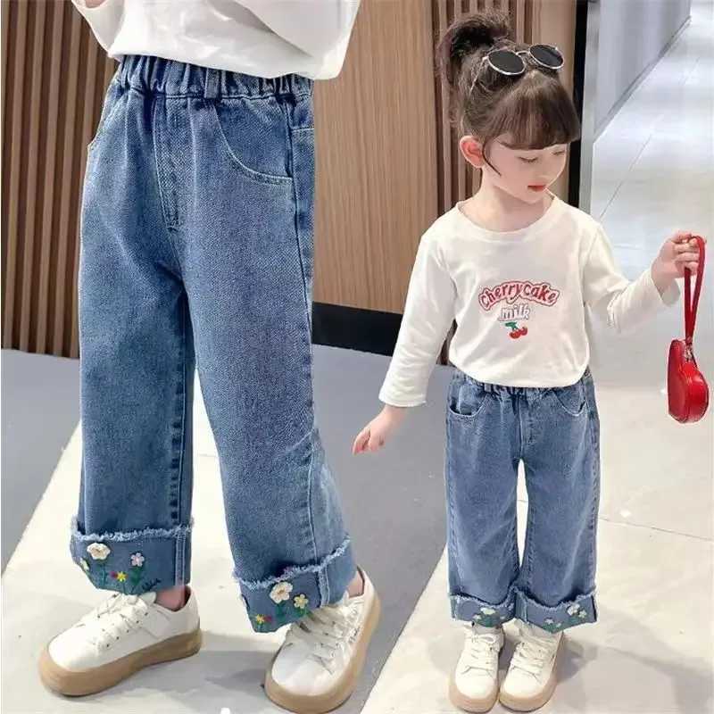 Girls Jeans 2025 Spring and Autumn Korean Edition Childrens Fashion Loose Foreign Style Straight Leg PantsT2502320