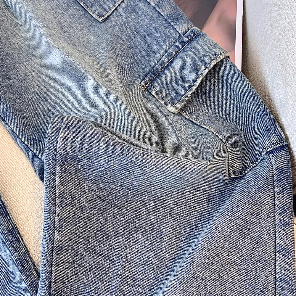 Autumn and winter plus size womens American retro wide-legged work trousers high-waisted straight loose casual jeans 250319