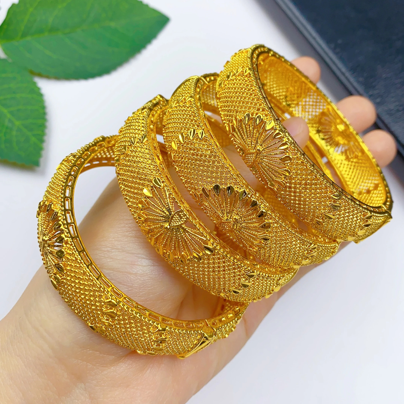 ANIID Fashion Dubai Bridal 24k Gold Color Round Bracelets Bangles Ethiopian Hand Jewelry for Indian Wedding Party Gifts 250320