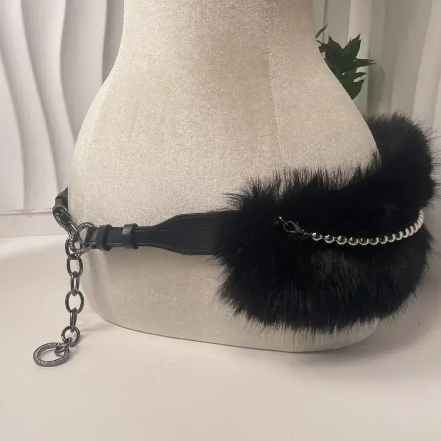 Vintage Faux Fur Belts Y2K Metal Bead Chain Plush Waist Chain Furry Fur Sexy Cowgirl Waistband Punk Belt Jeans for Night Club 250320
