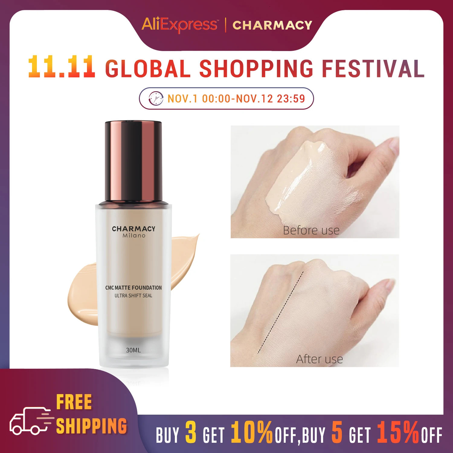 CHARMACY Basic Makeup Liquid concealer Professional Makeup Lasting Oil Control Matte Liquid Basic Cosmetics 250319