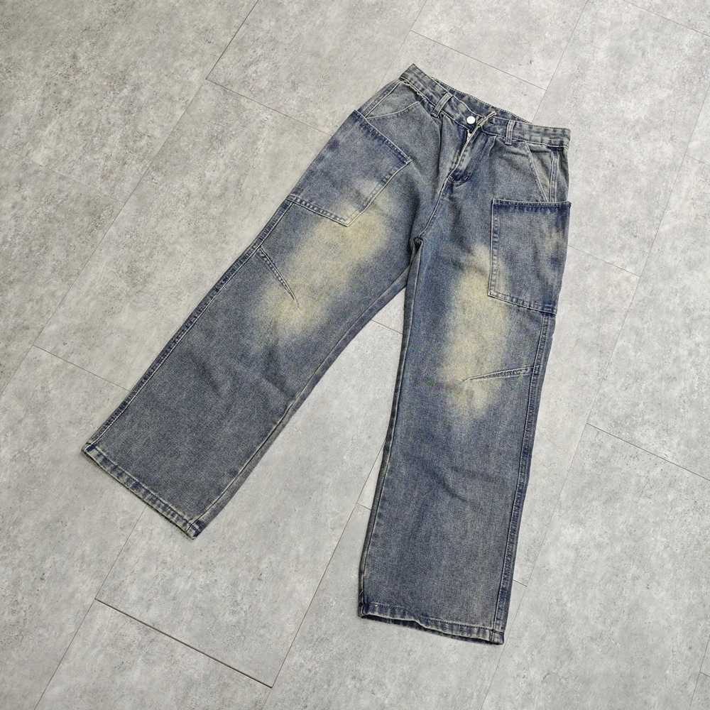 Yao888 casual loose retro washed old-fashioned simple clean style pants unisex Y2k wide leg patchwork jeansT250319